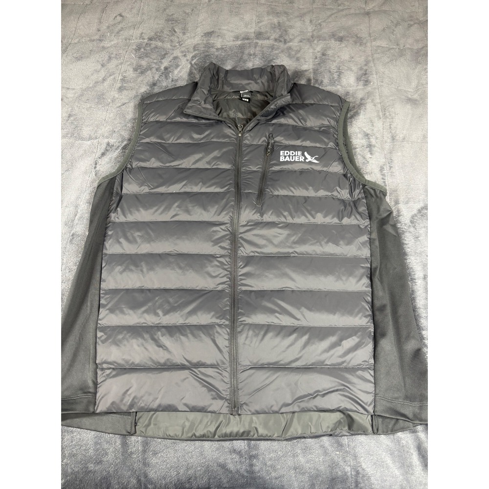 Eddie Bauer Mens 550 Down Vest Gray Hybrid Puffer Full Zip Jacket Large 6688‎